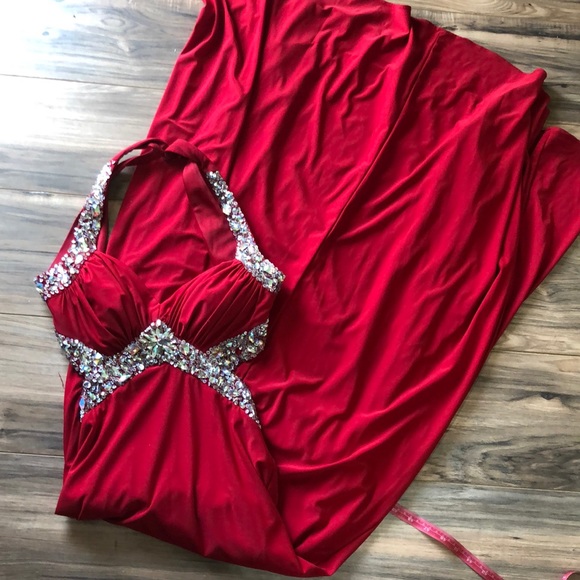 Dresses & Skirts - Red glitzy formal with side cut outs sz S